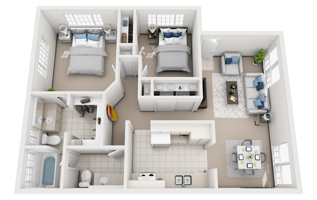 Model G - 2 bedroom apartment floor plan at Villas at Royal Kunia