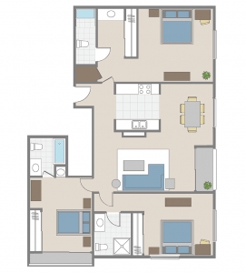 Three bedroom apartment floor plan