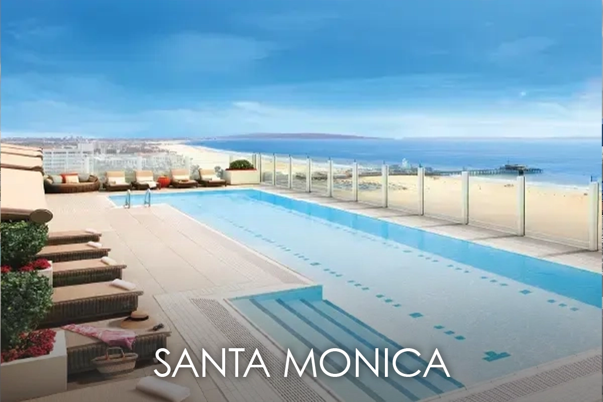 Rooftop pool at 1221 Ocean Avenue text says Santa Monica